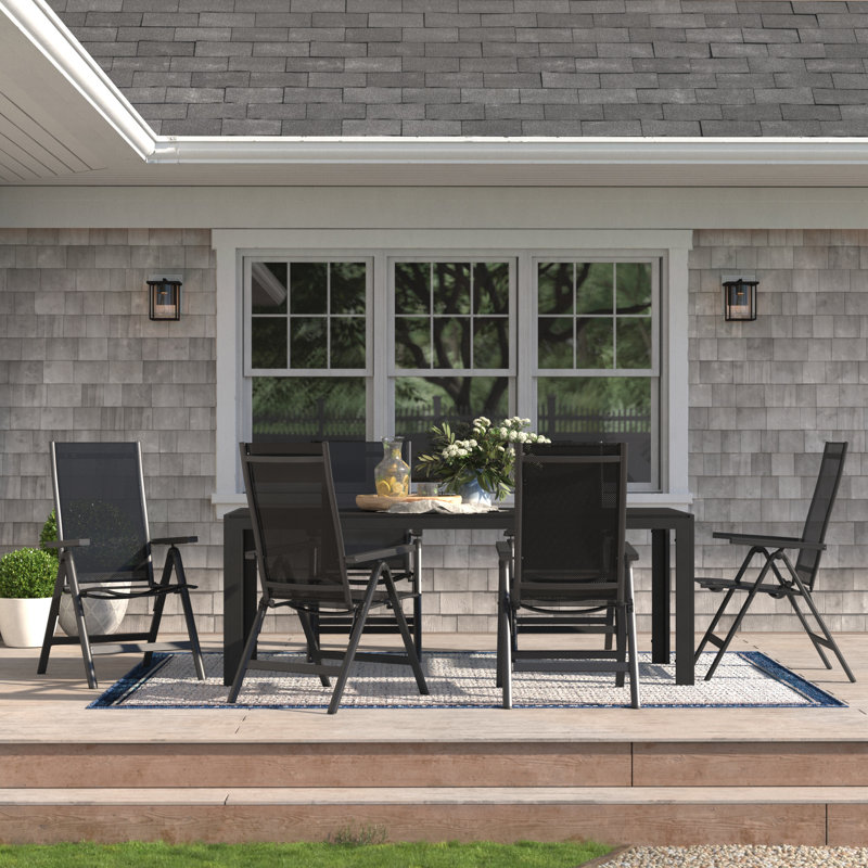 Krew 6 - Person Patio Dining Set Rectangular Table, Black