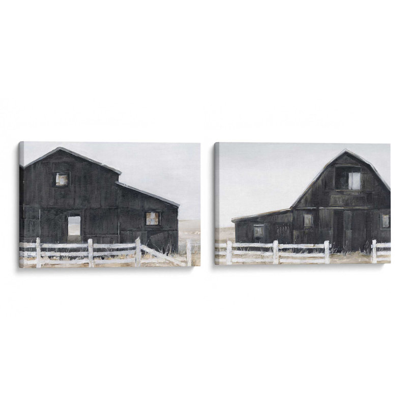 Weathered Black Barns Set of 2 Canvas Prints in a Black Frame, 12" x 18", H 12 po x l 36 po x P 1,75 po