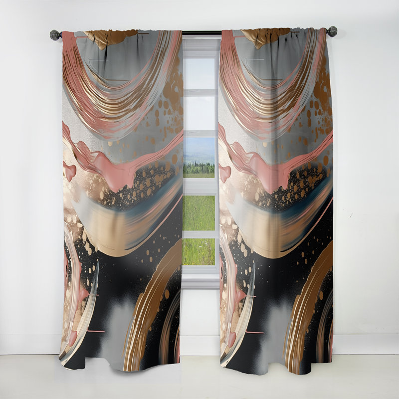 Kaiden - Shapes Abstract Room Darkening Curtain - 1 Panels, 52" W x 63" L