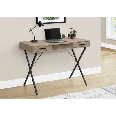 Poste de travail informatique taupe pour la maison - Longueur 107 cm, base en métal noir, tablette ouverte, table d'écriture moderne 107 cm, stratifié brun, pieds et