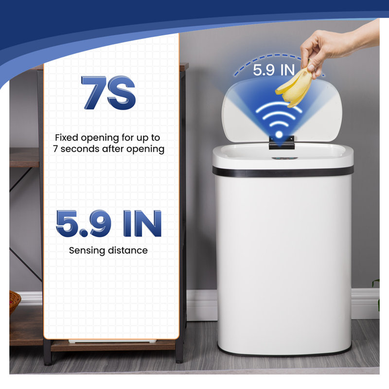 White Stainless Steel Touchless Motion Sensor Trash Can - 13 Gallon