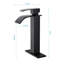Robinet de lavabo pour salle de bain à poignée simple Waterfall Spout, noir mat, acier inoxydable avec bonde escamotable sans trop-plein-121645547