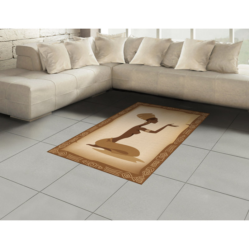 Tapis décoratif africain à haute densité en fibres longues, Rectangle— 4 pi x 5 pi 8 po