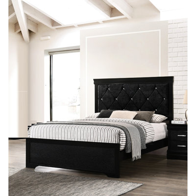 Lit à panneau double moderne avec tête de lit tapissier noir et capitonnage ravissant pour une chambre à coucher glamour en bois