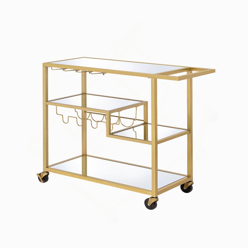Miroir et chariot de service, Champagne, 37" H x 16" W x 40" D