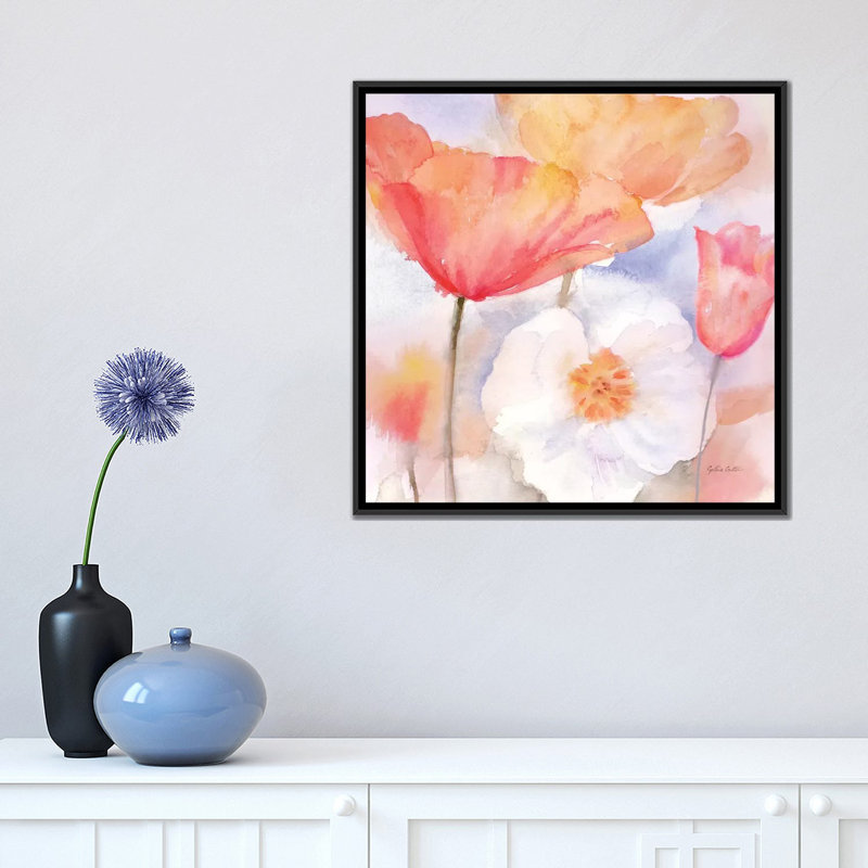 « aquarelle », peinture sur toile pastel, H 18 po x l 18 po x P 1,5 po, Toile avec cadre noir, Pas de tapis