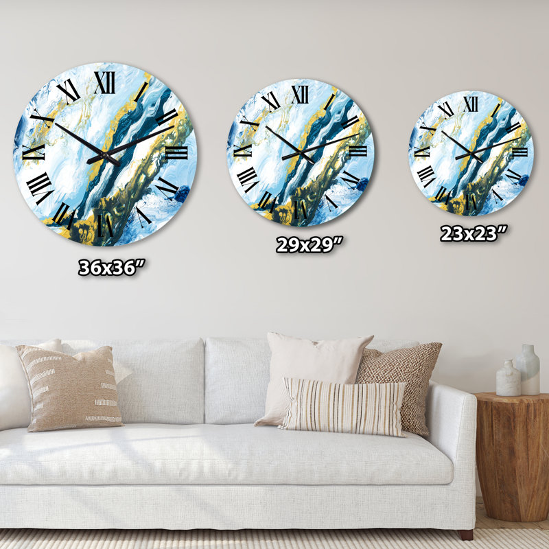 Bleu avec art liquide doré - horloge murale moderne, Grand