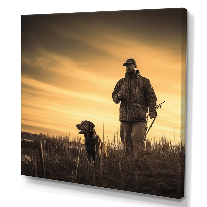 Chasse au lever du soleil I sur toile, Toile tendue, H 36 po x l 36 po x P 1,5 po