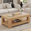 Table basse rectangulaire avec finition naturelle et rangement double couche, idéale pour le salon jusqu'à 6 personnes