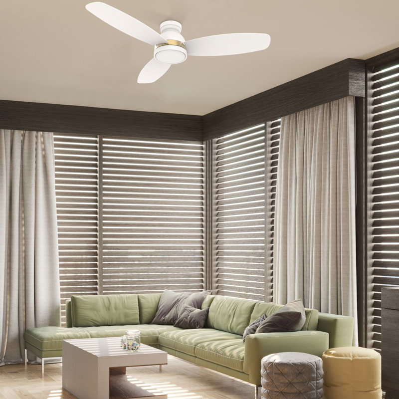 Smart Flush Mount Ceiling Fan with Light, Remote Control, DC Motor, White, 48"
