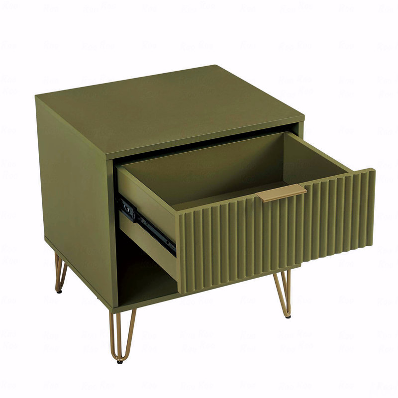 Table de chevet cannelée moderne à 1 tiroir l 20 po Dumbo, Vert olive