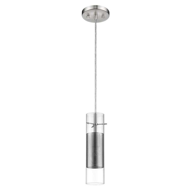 Luminaire suspendu cylindrique simple 1 lumière Lista, Nickel brossé