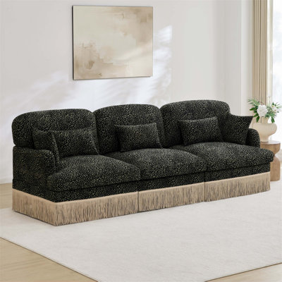 Canapé modulaire en chenille de 100 pouces à imprimé léopard 3 places avec support ergonomique, siège profond, garniture à pampille et assemblage sans outil pour les salons.