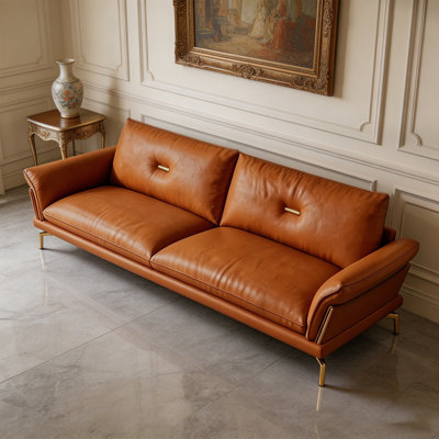 Canapé modulaire orange en cuir véritable