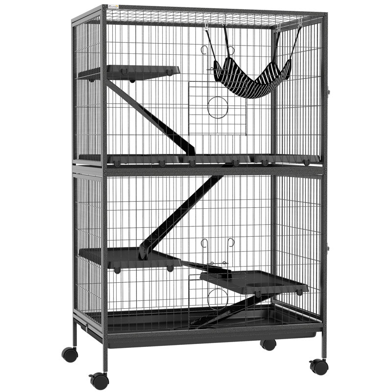 Cage à petits animaux avec rampe Susanna, 50.5" H x 31.5" W x 21" D, Noir, noir, noir, noir
