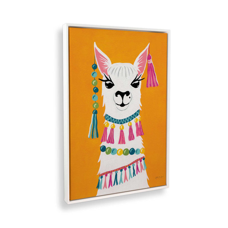 Lively Llama Canvas Print in a Frame, 18.75" H x 12.75" W, Opaque White