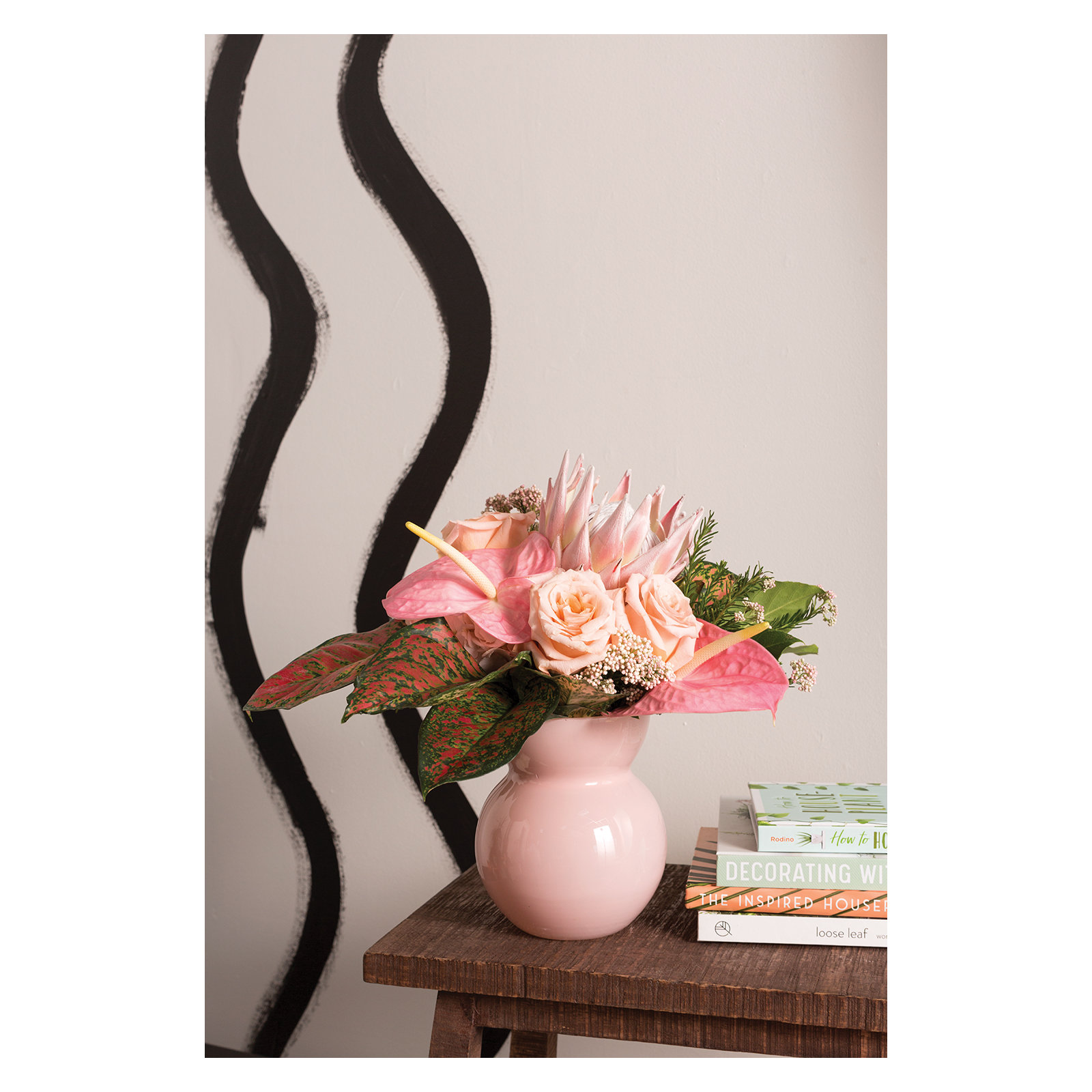 Dewey Handmade Glass Table Vase, Light Pink, 6.5" H x 5.5" W x 5.5" D