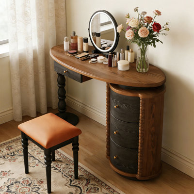 Coiffeuse vintage de style français en bois massif avec miroir, 100 cm (39,37 po).