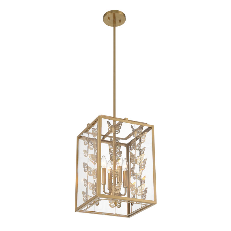 Birch 4-Light Warm Brass Pendant with Clear Glass Shade