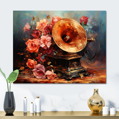 Gold Floral Phonographs Elegance - Phonographs Metal Wall Art MT135741
