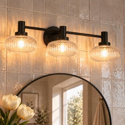 Éclairage de salle de bain à intensité variable en métal 3 lumières avec abat-jour en verre Lumina
