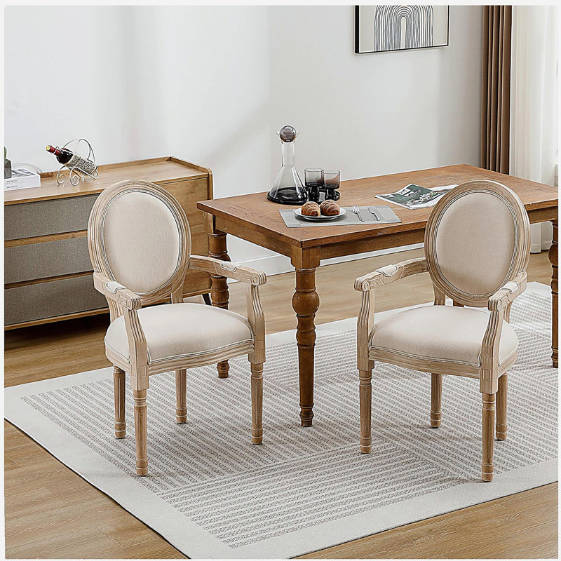 Chaise de salle à manger en bois français, ensemble 2 pièces, beige