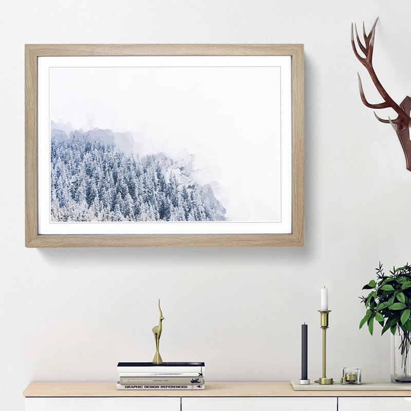 Misty Mountains in Switzerland - Picture Frame Graphic Art Print, Oak Framed, 27cm H x 36cm W x 2cm D