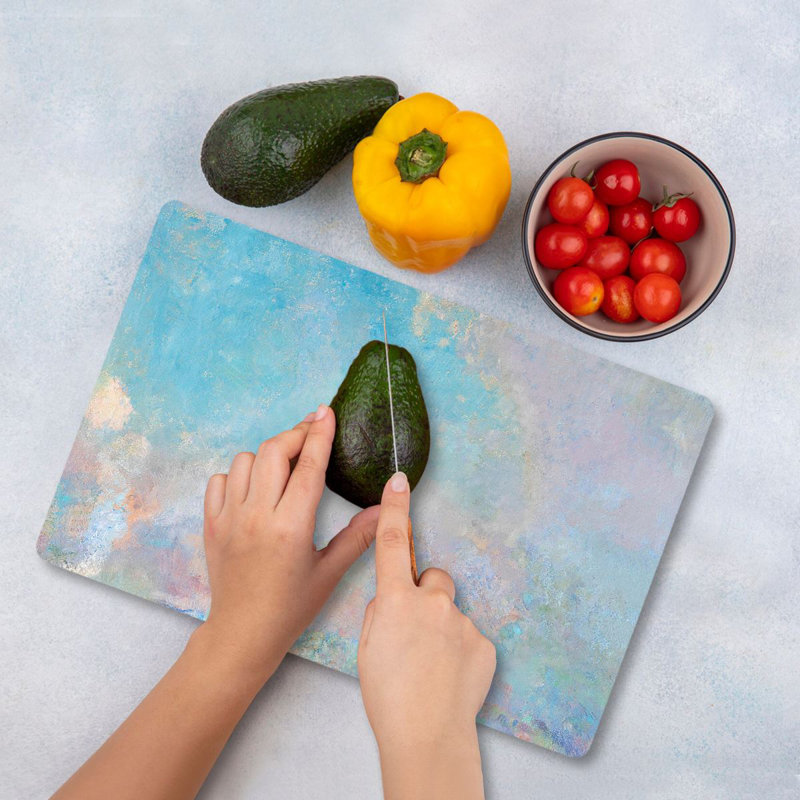 Planche à découper en verre trempé de qualité supérieure 11,8 po x 15,7 po Flourish | Pieds en silicone antibactériens, faciles à nettoyer et antidérapants | 100% verre durable, épaisseur: 0,16 pouce | Idéal pour la préparation de la cuisine, une solution de cuisson sécuritaire et élégante