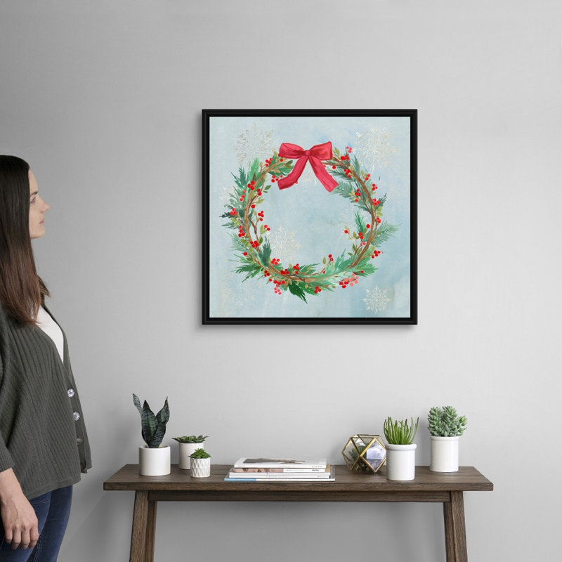 Couronne de Noël-reproduction d’art sur toile, H 26 po x l 26 po x P 1,75 po, Cadre noir