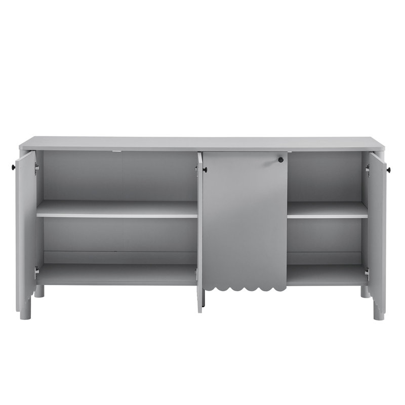 Emmeline 66" 4-Door Scalloped Sideboard Cabinet, Light Gray