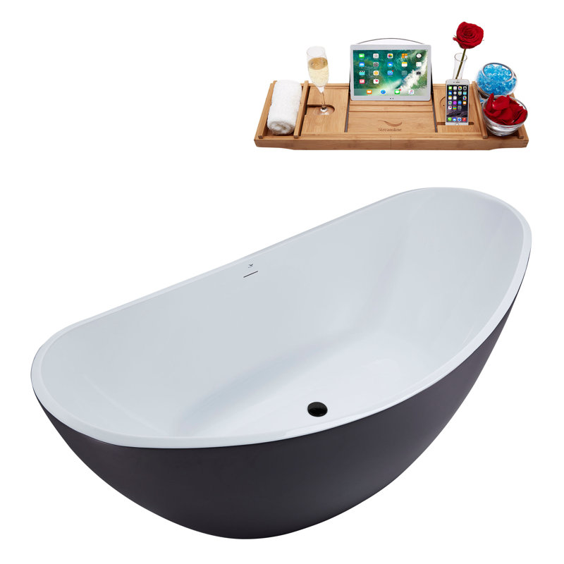 74.8'' x 35.4'' Soaking Acrylic Bathtub, Matte Black
