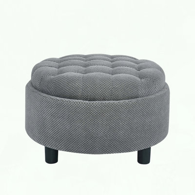 Round Storage Ottoman with Removable Tray and Tufted Design