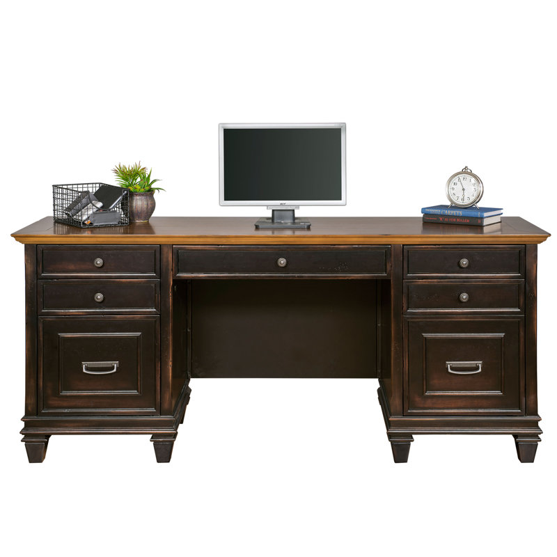Django Credenza Desk with Power Outlet, Black/Brown