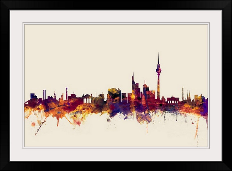 «Berlin Allemagne Skyline» par Francy - impression d'art graphique, Cadre noir, H 32 po x l 44 po x P 1 po