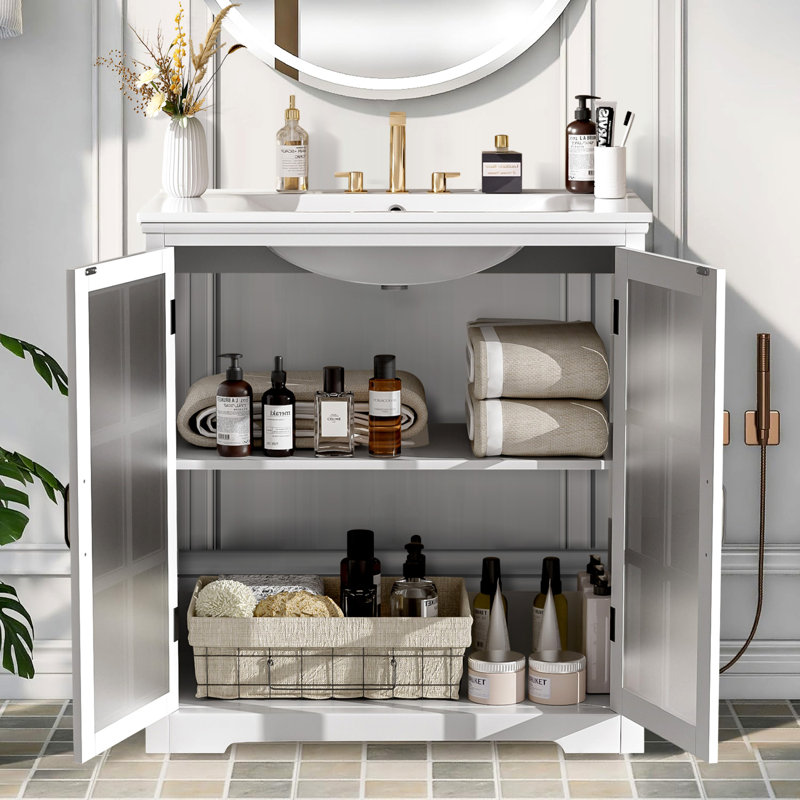 Meuble-lavabo simple 30 po avec comptoir en céramique, Blanc