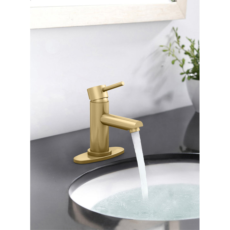 Single-handle Bathroom Faucet with Drain Assembly, Gold