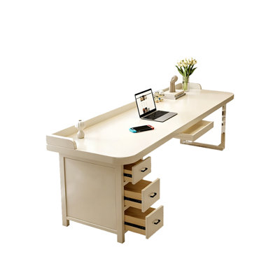 Bureau 94,49 po en bois massif blanc crème