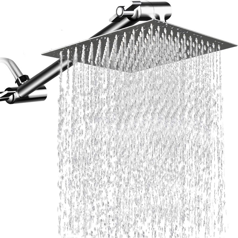 12-Inch High Pressure Square Rain Showerhead With 11-Inch Adjustable Brass Arm