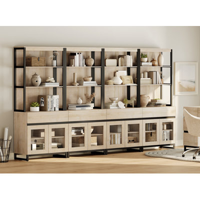 Ensemble de mobilier de bureau: bureau de direction moderne de 59 po avec station de charge et tiroirs et quatre bibliothèques de 72 po de hauteur, mobilier de bureau personnel pour le travail