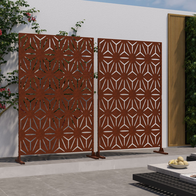 Helary 6 ft. H x 4 ft. W Metal Privacy Screen, Reddish Brown