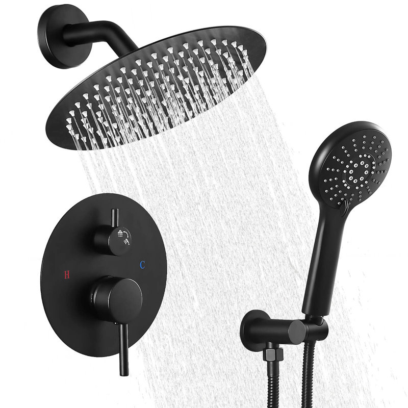 Modern Round Shower System, Rain Shower Head with Handheld Spray, Shower Faucet Set, Brushed Nickel