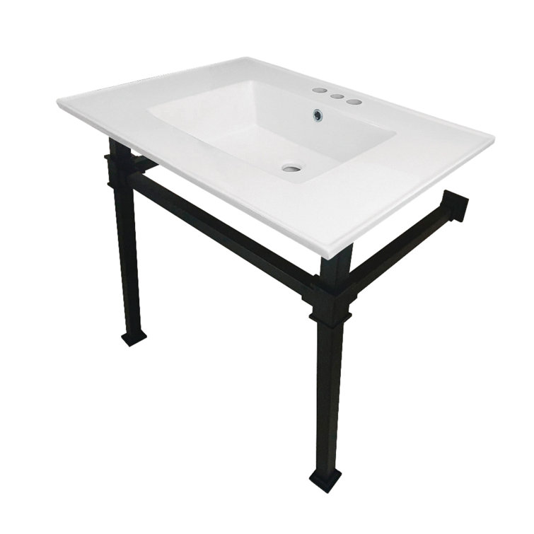 Monarch Ceramic Rectangular Console Bathroom Sink with Overflow