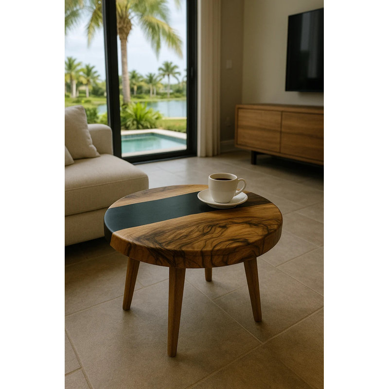 Gamba Di Legno Round Coffee Table, 17.7" H x 47.2" L x 47.2" W, Black/Walnut