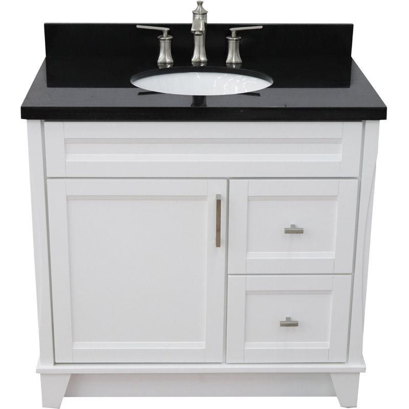 Amedea 37'' Single Bathroom Vanity with Top, White, Black Galaxy Granite