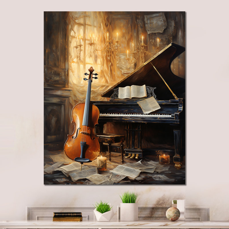«Vintage Violin And Piano Harmony I» sur métal, H 40 po x l 30 po