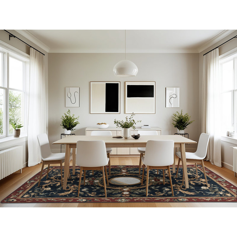 Machine Washable French Black Area Rug, Rectangle 7' x 10'