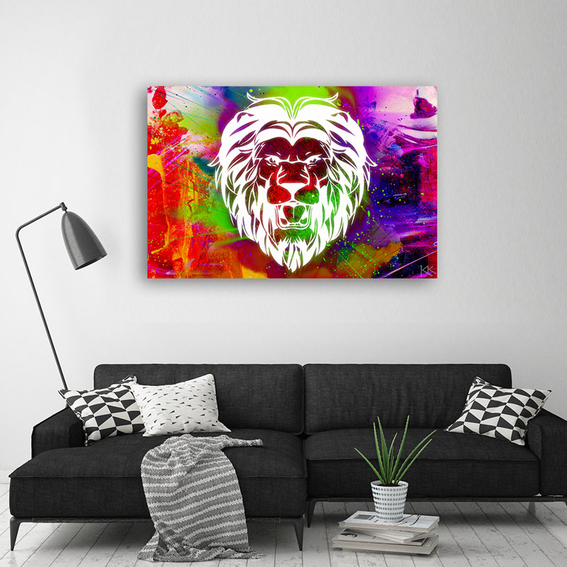 Colorful Lion Abstraction - No Frame Print on Canvas, 70cm H x 100cm W