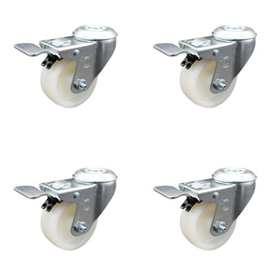SS Nylon Wheel Swivel Bolt Hole Caster Set with Total Lock Brake SCC