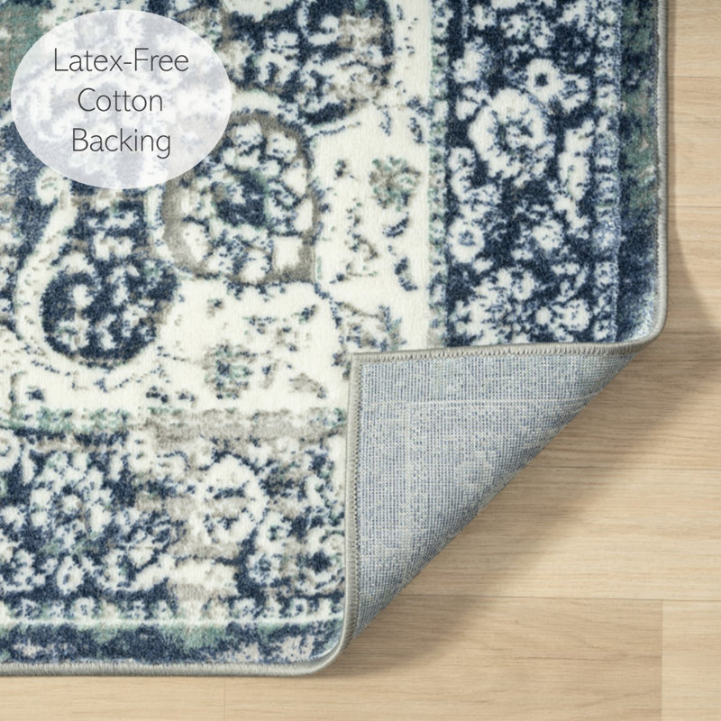 Charters Transitional Traditional Blue/Gray/Ivory Performance Rug, Rectangle 5' x 7'