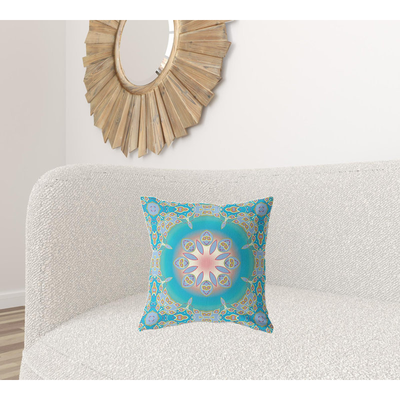 Coussin 18 po x 18 po Broadcloth, Motif floral bleu / vert